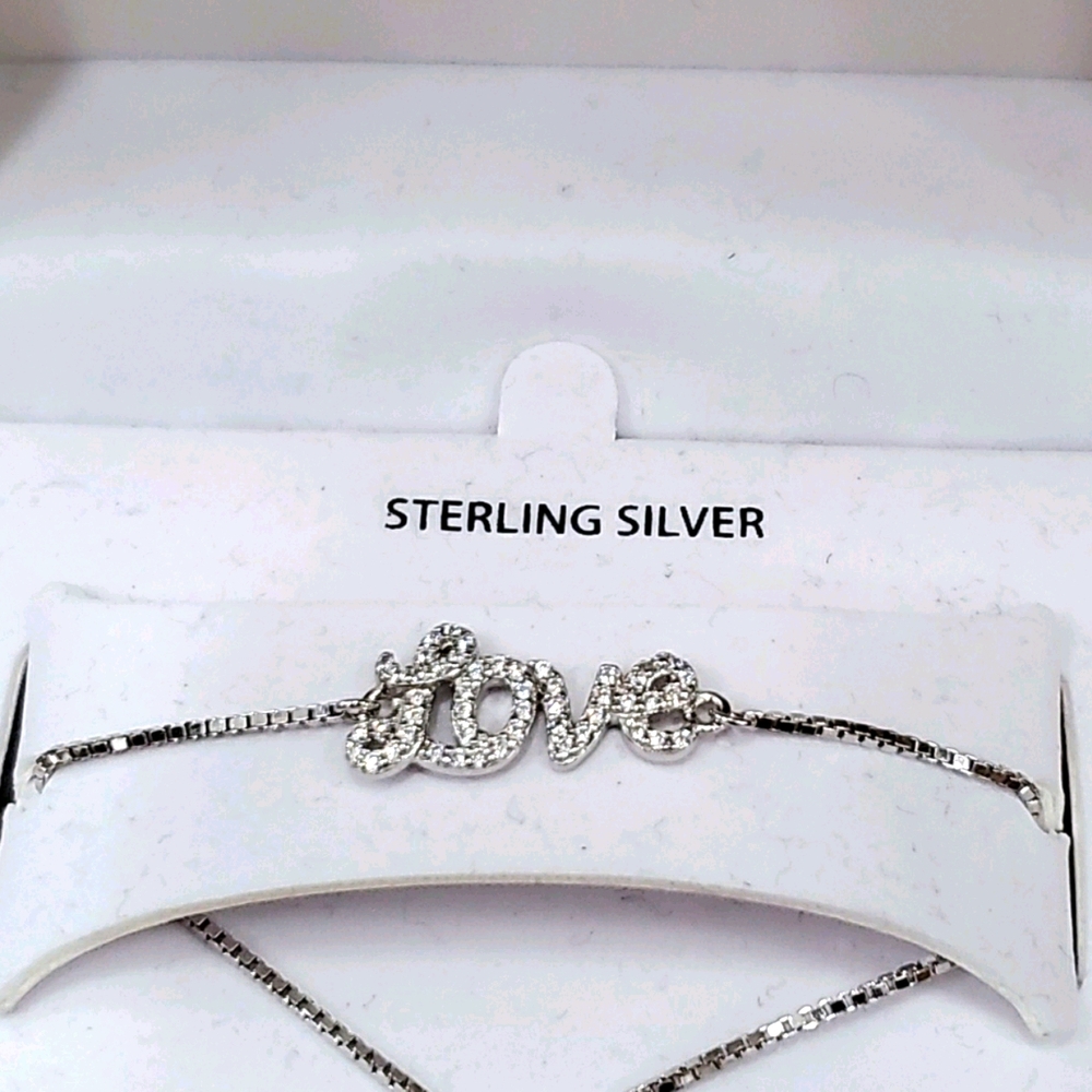 Sterling silver diamond encrusted love bracelet